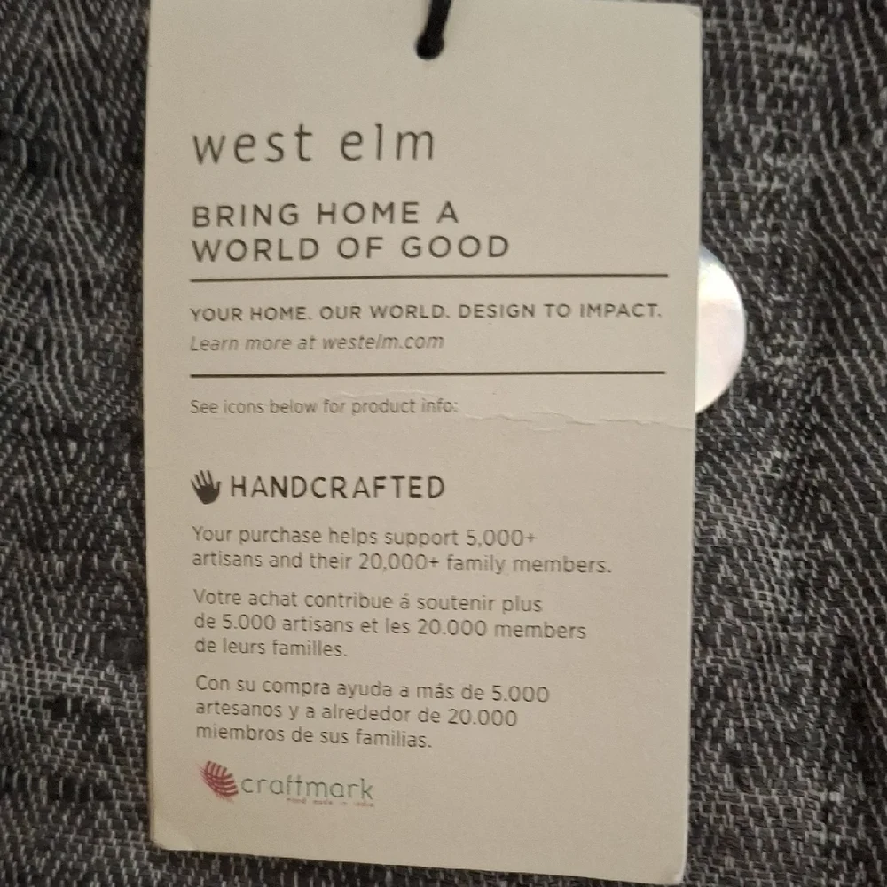 NWT West elm Gray Buttoned Cushion Covers X 2